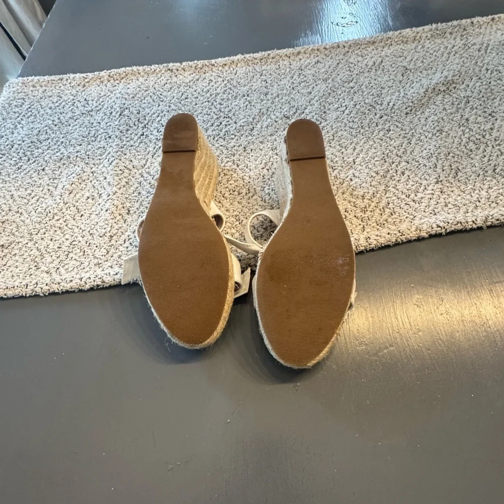 Restricted White Knotted Espadrille Wedge Slides